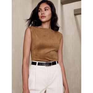 Banana Republic NEW Vegan Suede Boat-Neck Sleeveless Top in Horse Hair Medium